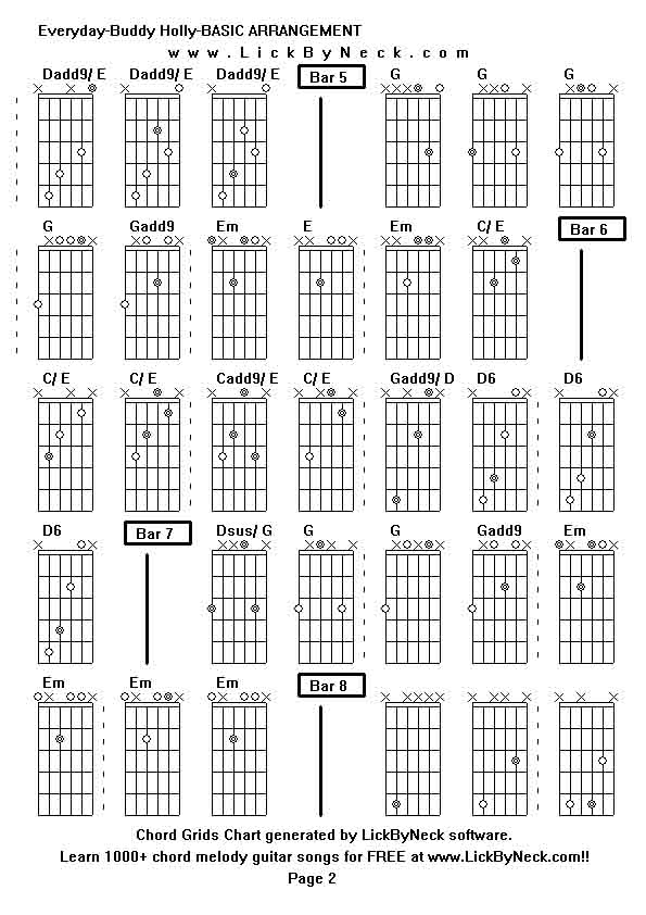 Chord Grids Chart of chord melody fingerstyle guitar song-Everyday-Buddy Holly-BASIC ARRANGEMENT,generated by LickByNeck software.